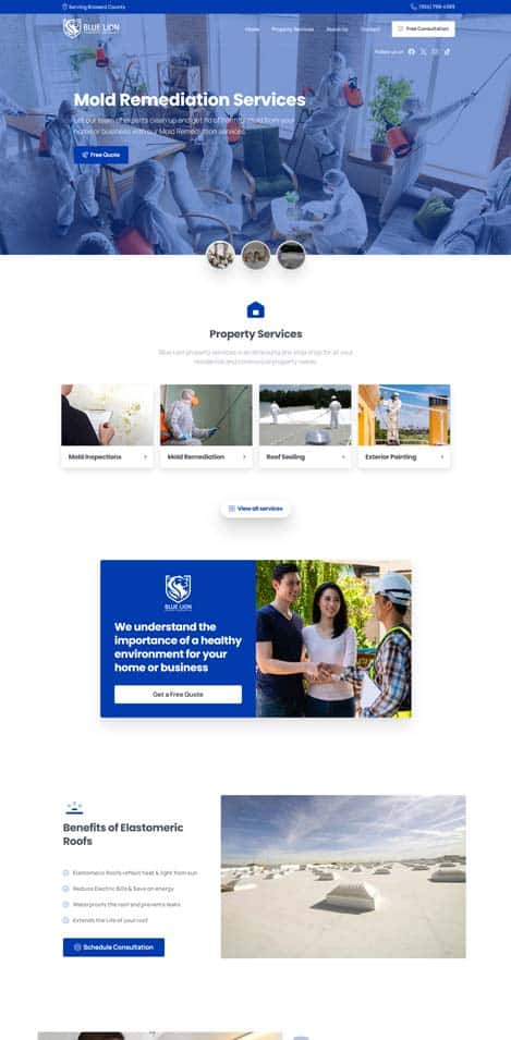 Home Services Website Design of Business based in Broward - Lead Generating Landing Page - Blue CTA